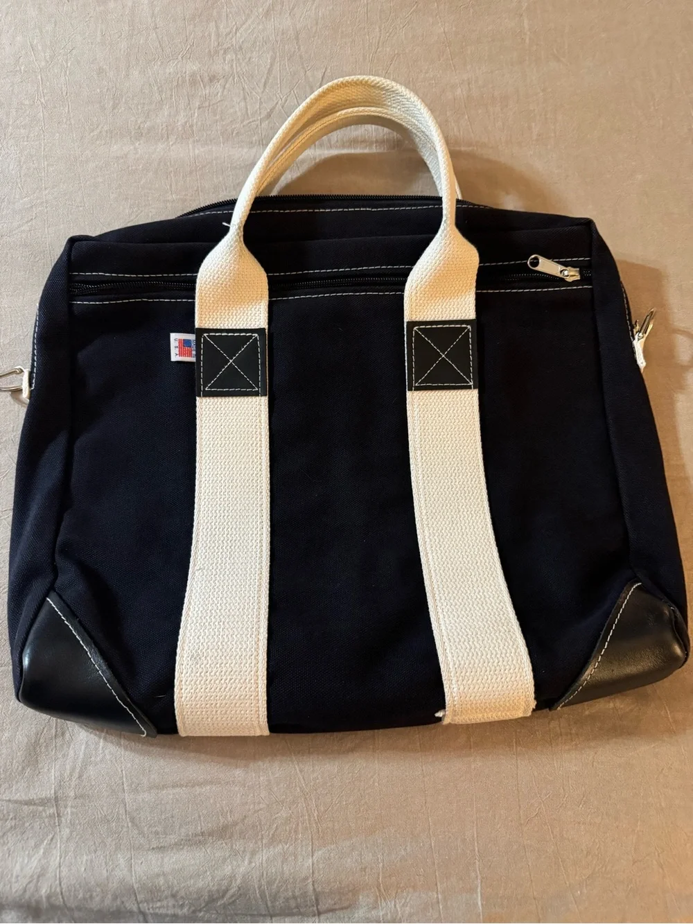 Beckel Canvas Durable Black Canvas Briefcase with Cream Webbing Handles